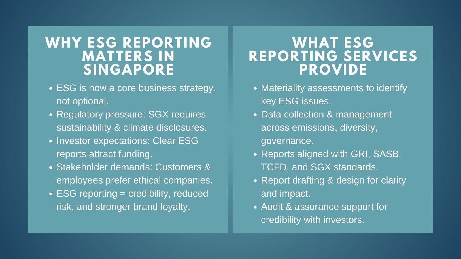 Best ESG Reporting Services in Singapore