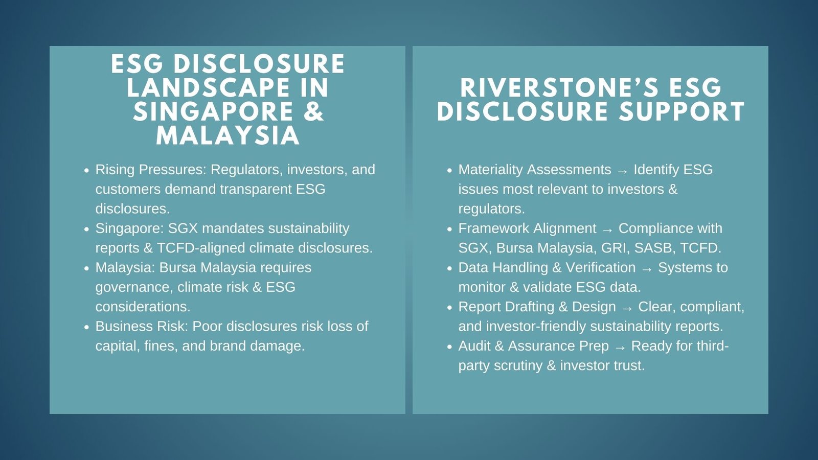 How Riverstone ESG Consulting Supports Businesses with ESG Disclosure in Singapore and Malaysia