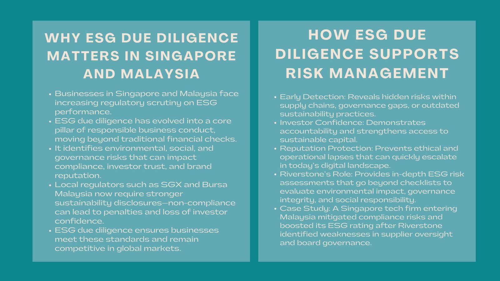 How ESG Due Diligence Helps Businesses Avoid Compliance Risks in Singapore and Malaysia
