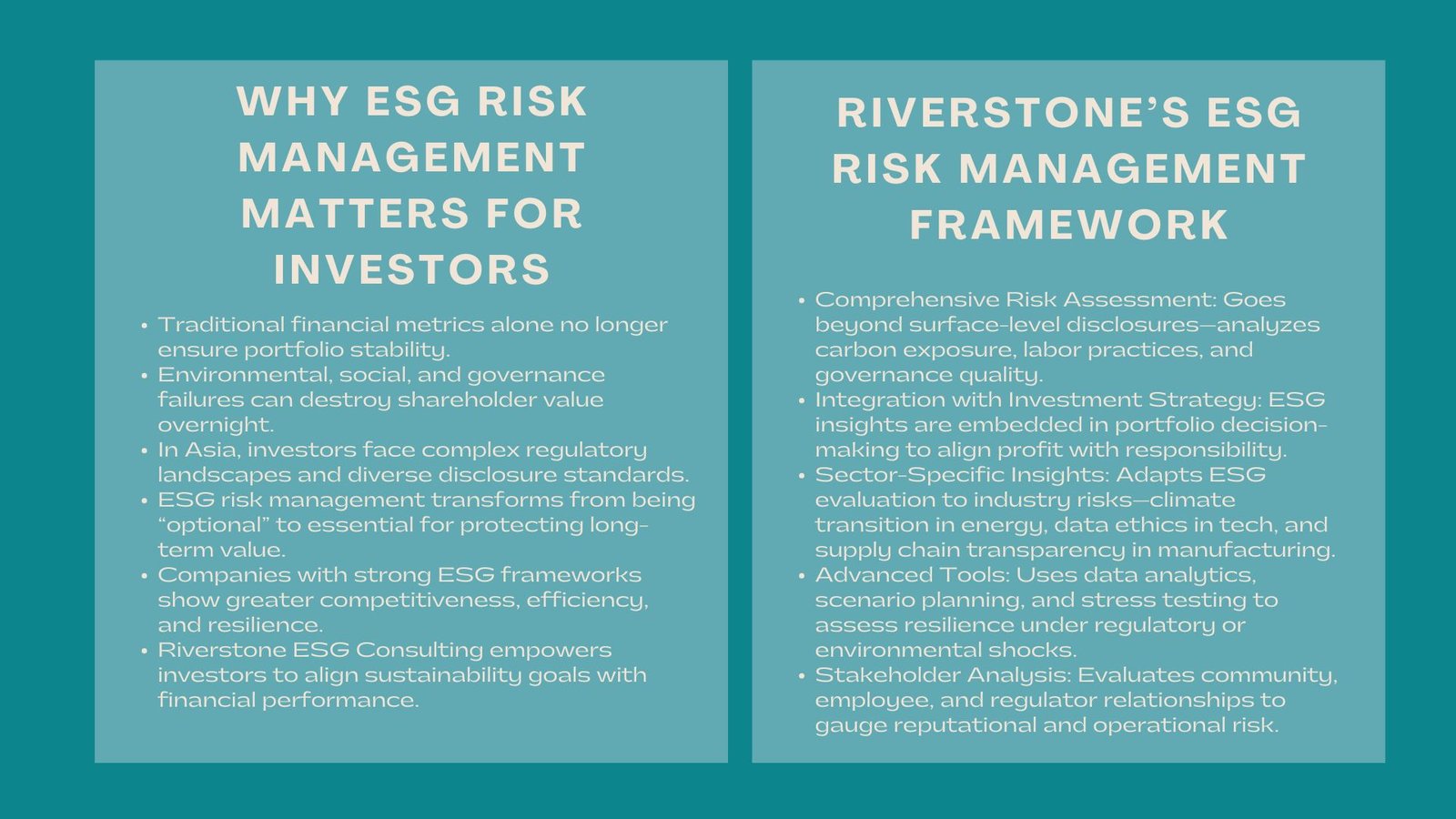 Riverstone ESG Consultings Approach to Managing ESG Risks for Investors